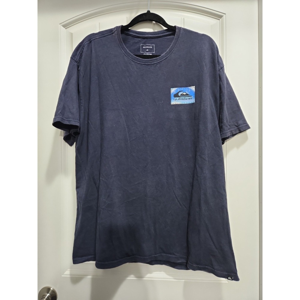 Quiksilver Mens XXL Navy Blue Graphic Logo T-Shirt Regular Fit Cotton Tee
